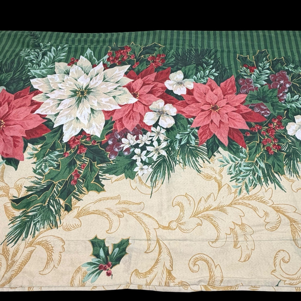 Vintage King Pillowcase Sham Christmas Poinsettia Holly Floral Holiday READ - Picture 4 of 9